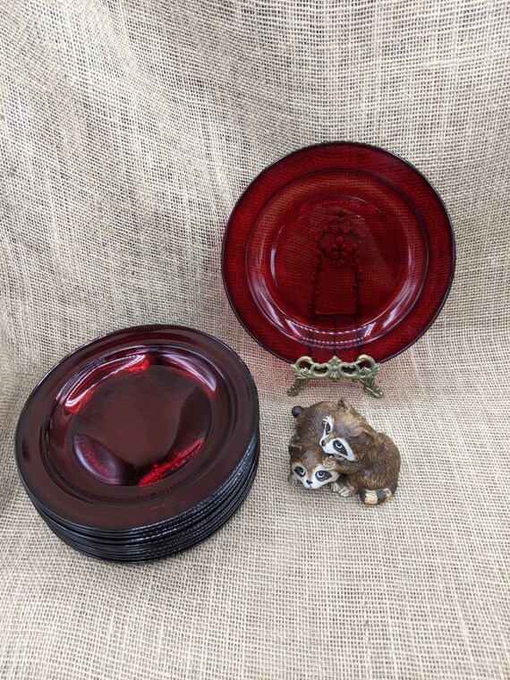 Red Glass Salad Plates Arcoroc Classique Ruby 7 Plates Etsy