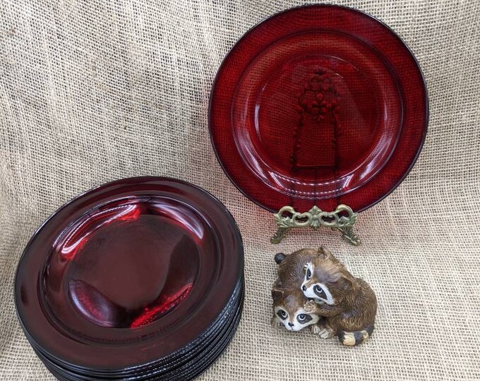 Red Glass Salad Plates Arcoroc Classique Ruby 7 Plates Etsy