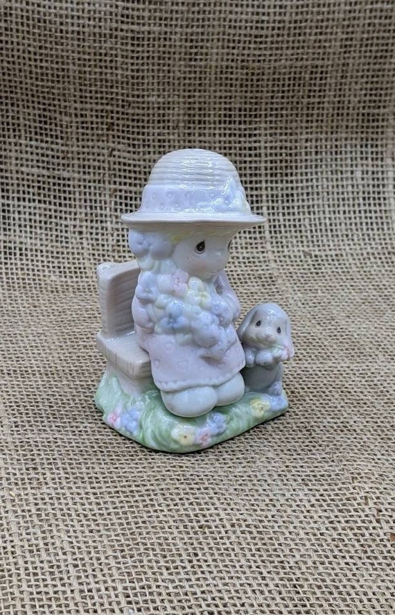 Vintage Precious Moments Girl With Bunny Salt & Pepper Shakers