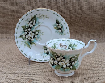 Royal Albert May Tea Cup Saucer: Lily of the Valley, 22K Gold Trim