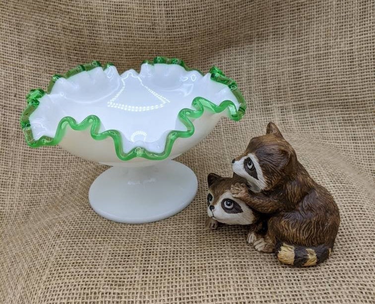 Vintage Fenton Emerald Crest Green Ruffled Milk Glass Saucer