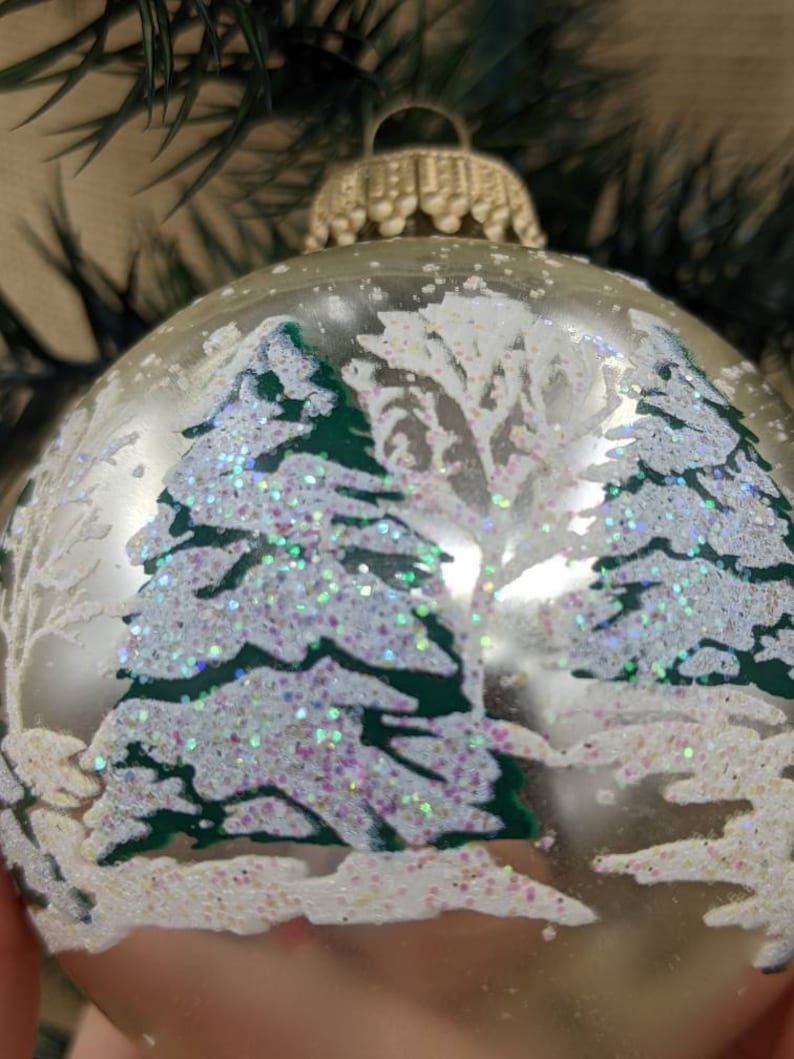 Snow Covered Trees Scene Vintage Krebs Ornaments Pearl White Etsy