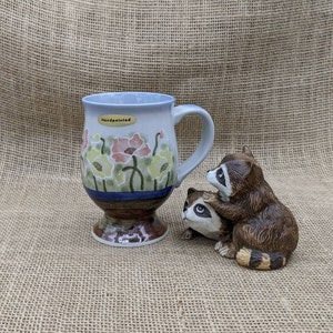 Otagiri Footed Bubble Mug, Hand Painted Iceland Poppies, Drip Glaze Base, Made in Japan