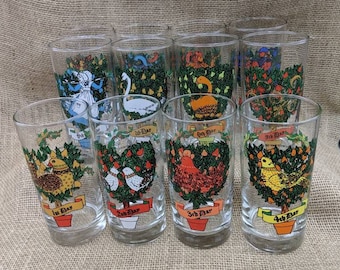 12 Days of Christmas Glasses, Individual REPLACEMENT Glasses, Indiana Glass 12oz Beverage Glasses