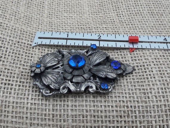 Dress Clip, Fur Clip, Silver with Blue Rhinestones - image 9