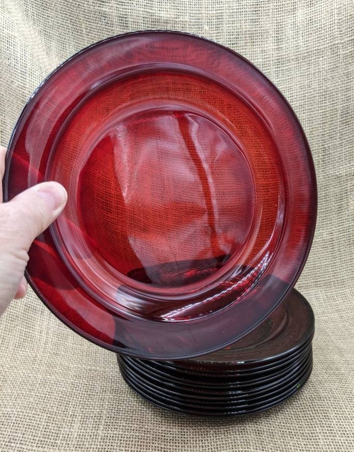 Red Glass Salad Plates Arcoroc Classique Ruby 7 Plates Etsy