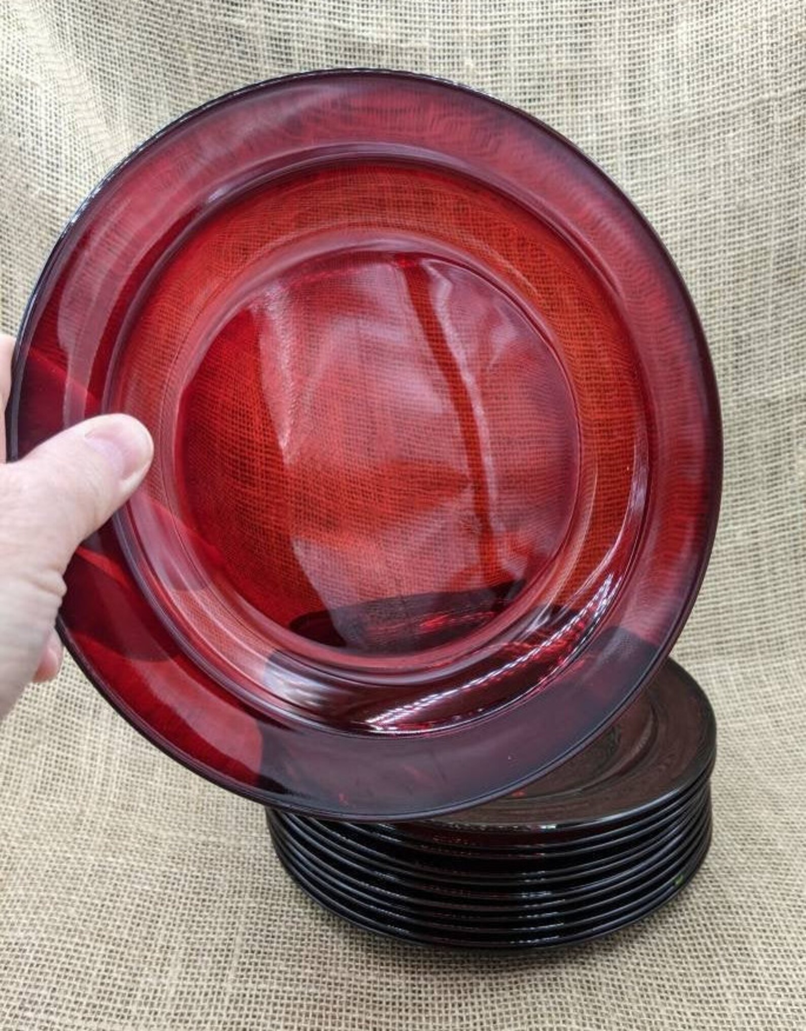 Red Glass Salad Plates Arcoroc Classique Ruby 7 Plates Etsy