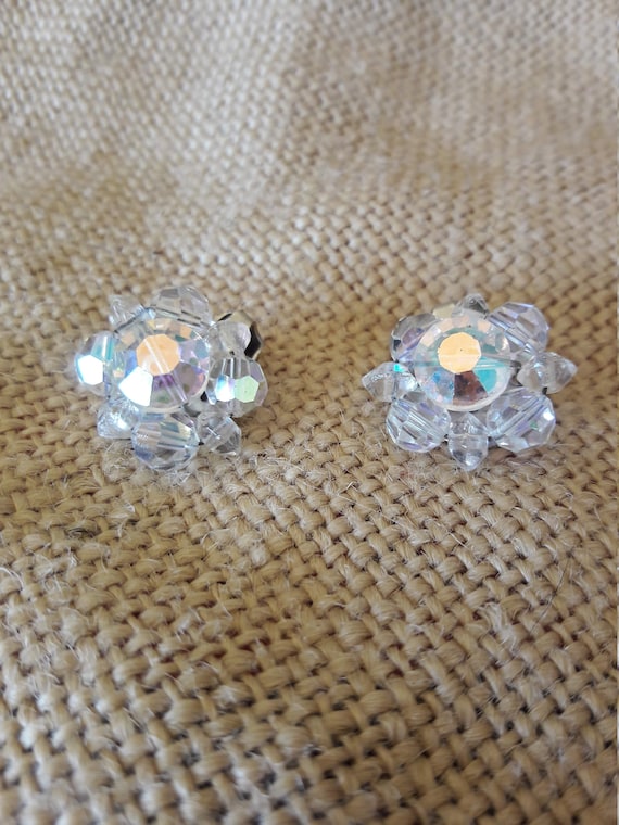 Clear AB Crystal Earrings Vintage Clip Earrings Sw