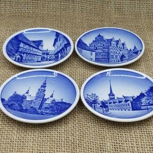 Royal Copenhagen Mini-Plates, Denmark Sites, 3.25&quot;  Danish Blue & White Collectible China Plaquettes