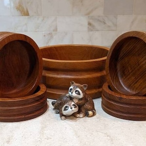 Vintage Teak Wood Salad Bowl Set: Barrel Design, 5 Piece