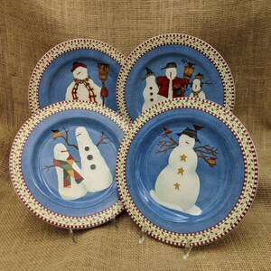 Snowman Plates, Vintage Debbie Mumm Snowman Salad Plates 1998 by Sakura