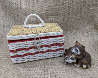 Sewing Basket, Vintage Red, White & Yellow Child Size Sewing Basket, Made in Taiwan