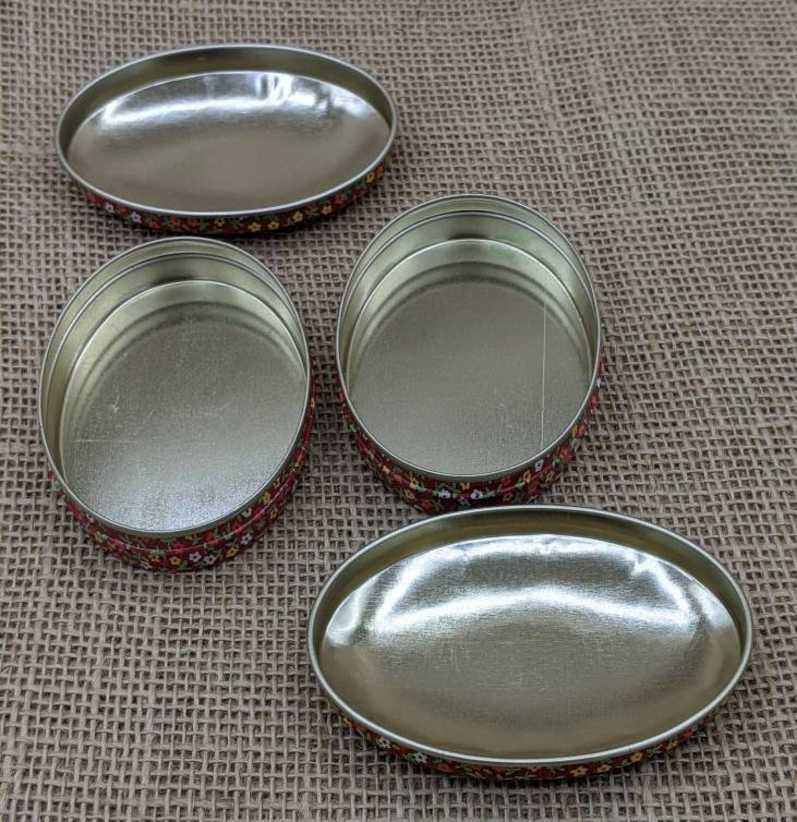 Small Oval Tins Orange Calico Print Tins Vintage Storage Etsy