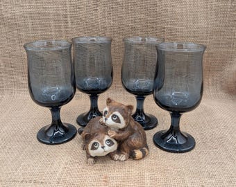 Libbey Tulip Dusky Blue Wine Glasses - Set of 4 Handblown Glass
