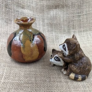 Mid Century Modern Drip Glazed Bud Vase, Small Round Bulbous Vase