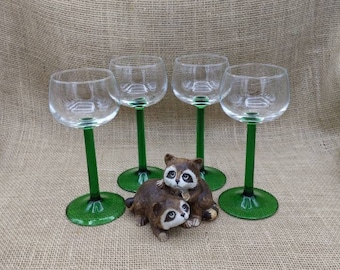 Green Stem Wine Glasses, EMERALD by Cristal D' Arques Durand, Made in France, Set of 4, Rhine Wine Glasses 6.5" Straight Stem