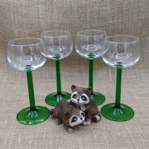 Green Stem Wine Glasses, EMERALD by Cristal D' Arques Durand, Made in France, Set of 4, Rhine Wine Glasses 6.5" Straight Stem