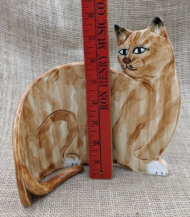 Mann Ceramic Striped Orange Cat Kitten, Flat Curved Ceramic