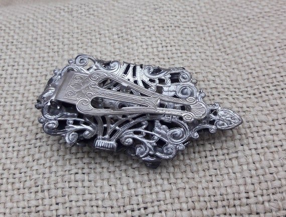 Dress Clip, Fur Clip, Silver with Blue Rhinestones - image 7