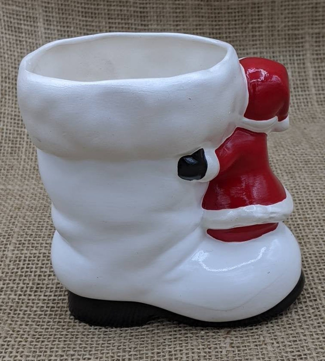 Santa Boot Planter White Ceramic Santa Boot with Santa Claus | Etsy