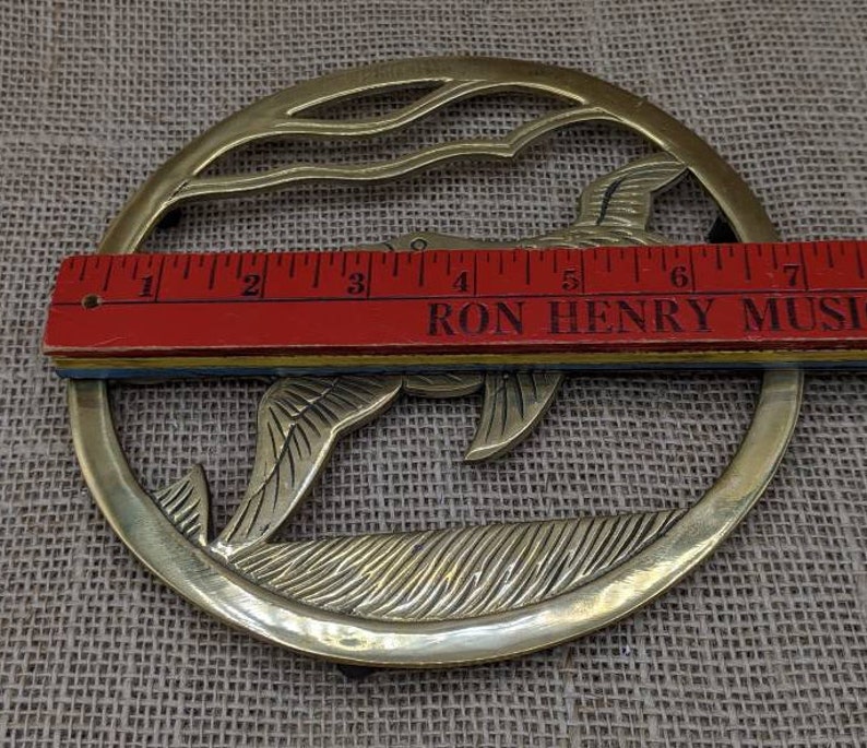 Round Brass Trivet Ducks Geese in Flight Vintage Solid Brass Etsy