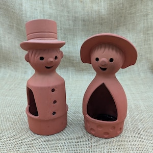 Vintage Terra Cotta Figural Tea Light Holders: Man & Woman Planter Couple