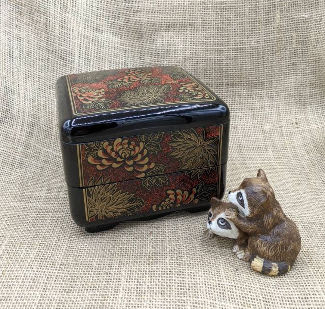 Two Tier Stackable Square Laquer Ware Box, Jubako Bento Box, INTERPUR ...