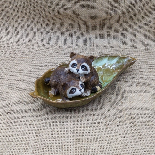 Frankoma Pottery Leaf Dish, Vintage Brown and Green Glazed Pottery Leaf Shaped Dish