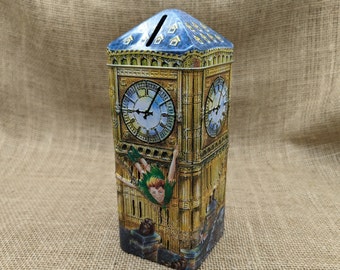 Vintage Peter Pan Churchill's Big Ben Clock Tin Savings Coin Bank