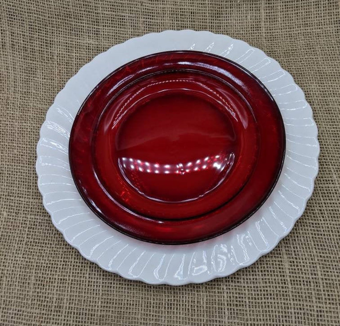 Red Glass Salad Plates Arcoroc Classique Ruby 7 Plates Etsy