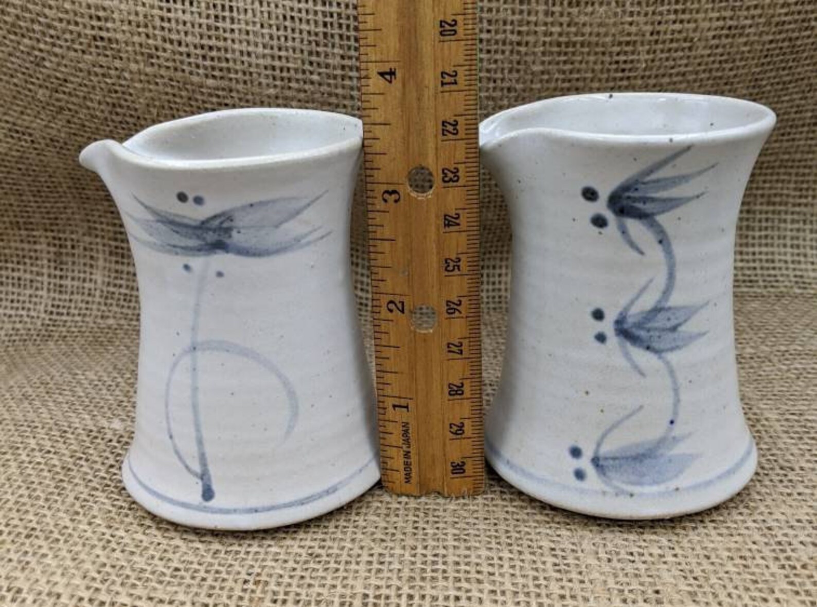 Art Pottery Creamers Set of 2 Handleless Stoneware Pitchers Etsy