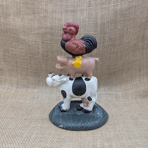Cast Iron Farm Animal Doorstop Stacked Animal Bookend Cow Pig Rooster Door Stop