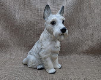 ヴィンテージ グレーと白の座ったシュナウザー犬の陶器の置物 - Etsy 日本