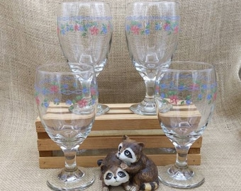 Pfaltzgraff Iced Tea Glasses, Bonnie Brae Pattern, Set of 4