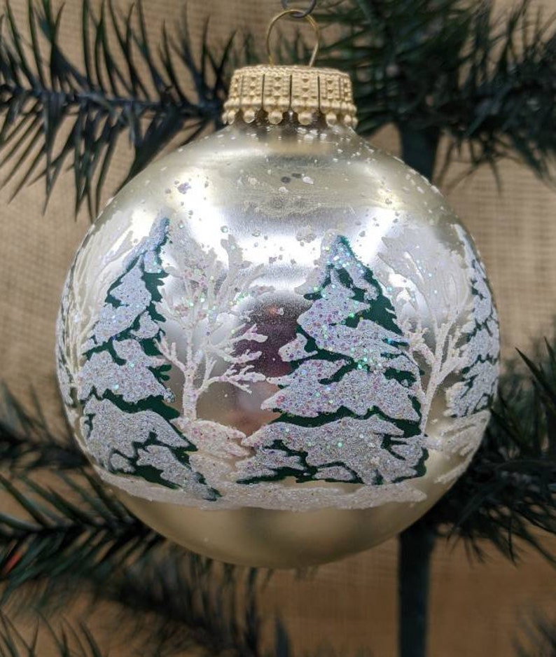 Snow Covered Trees Scene Vintage Krebs Ornaments Pearl White Etsy