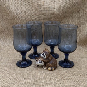 Libbey Tulip Dusky Blue Water Goblets, Set of 4