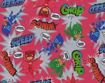 15,98Euro/meter Jersey PJ Masks Pajama Heroes erika red colorful Comic License Fabric by Swafing Cotton Jersey Catboy Owlette Gekko