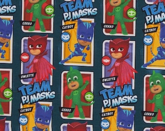 15,98Euro/m Jersey PJ Masks Pyjamahelden petrol bunt Lizenz Stoff von Swafing Baumwolljersey Catboy Owlette Gekko