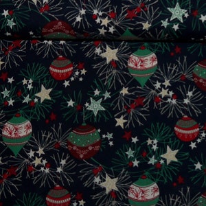 7.98Euro/meter Christmas tree balls cotton fir branches Christmas cotton fabric woven fabric Christmas fabric dark blue green red gold stars