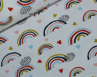13,98Euro/meter Rainbow Heart Jersey GOTS white colorful organic fabric cotton jersey rainbows and hearts