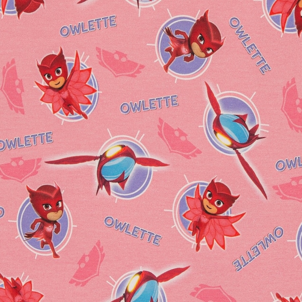 16.98 euros/meter PJ Masks Owlette French Terry Sweat brushed pajama heroes airplane pink license fabric by Swafing