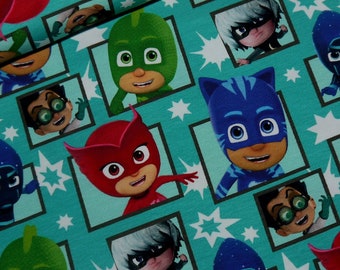 17.98 euros/meter Jersey PJ Masks Pajama Heroes turquoise licensed fabric with stars from Swafing cotton jersey