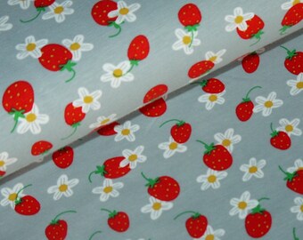 Feinstrick Jersey Baumwolle Lochmuster weiß Erdbeere rot grün 1,35m Breite 