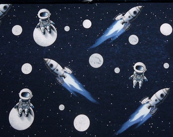 LOST IN SPACE cotton fabric Blank Quilting rocket shuttle galaxy stars craft