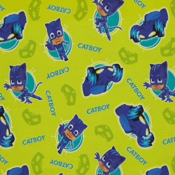 16.98Euro/meter Catboy French Terry Sweat roughened PJ Masks Pajama Heroes green apple green licensed fabric from Swafing