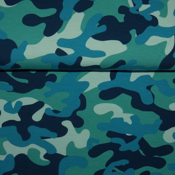 13,98Euro/m Camouflage Jersey petrol mint grün Tarnfleck Muster Stoff Kinder Teenie Baumwolljersey unisex