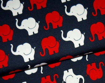 14,98Euro/m Elefanten Jersey dunkelblau rot weiß  Stoff Elefant Elephant Parade Baumwolljersey Kinder Baby