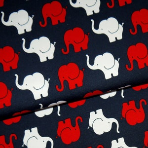 14,98Euro/m Elefanten Jersey dunkelblau rot weiß Stoff Elefant Elephant Parade Baumwolljersey Kinder Baby Bild 1