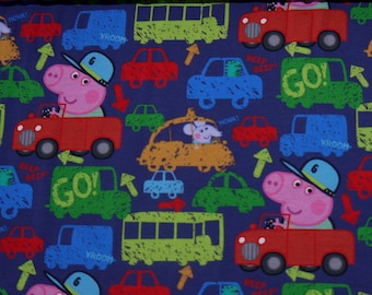 17,98Euro/Meter Peppa Wutz Pig Jersey blue colorful Cars George Kids Fabric Cotton Jersey Vehicles Licensed Fabric