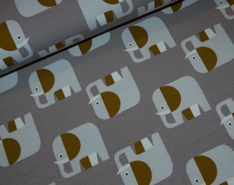 13.98Euro/Meter Elephant Jersey Organic Cotton gray ocher mustard organic fabric elephant